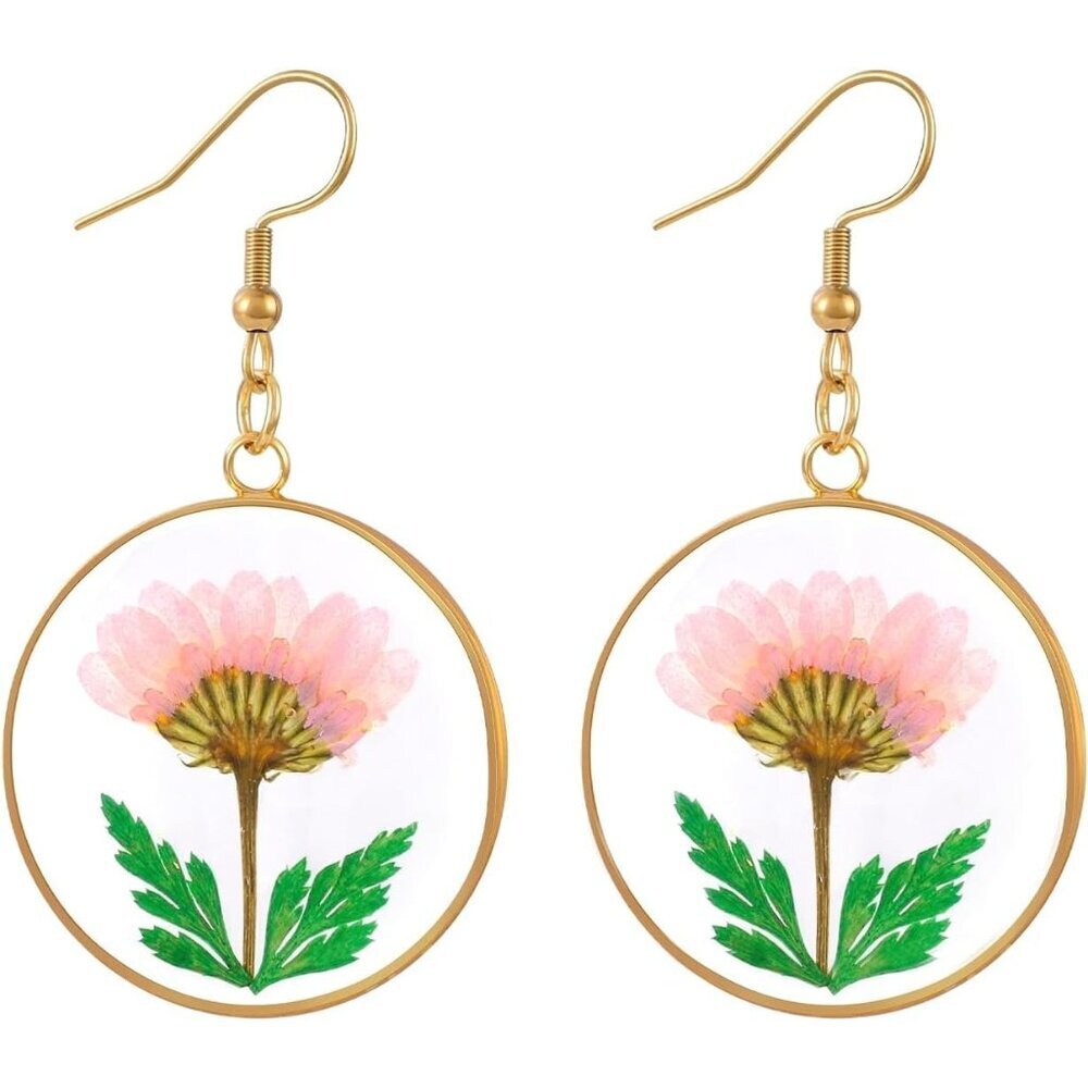 Rose Pink Dry Flower Statement Vintage Long Summer Earring for Women Jewelry